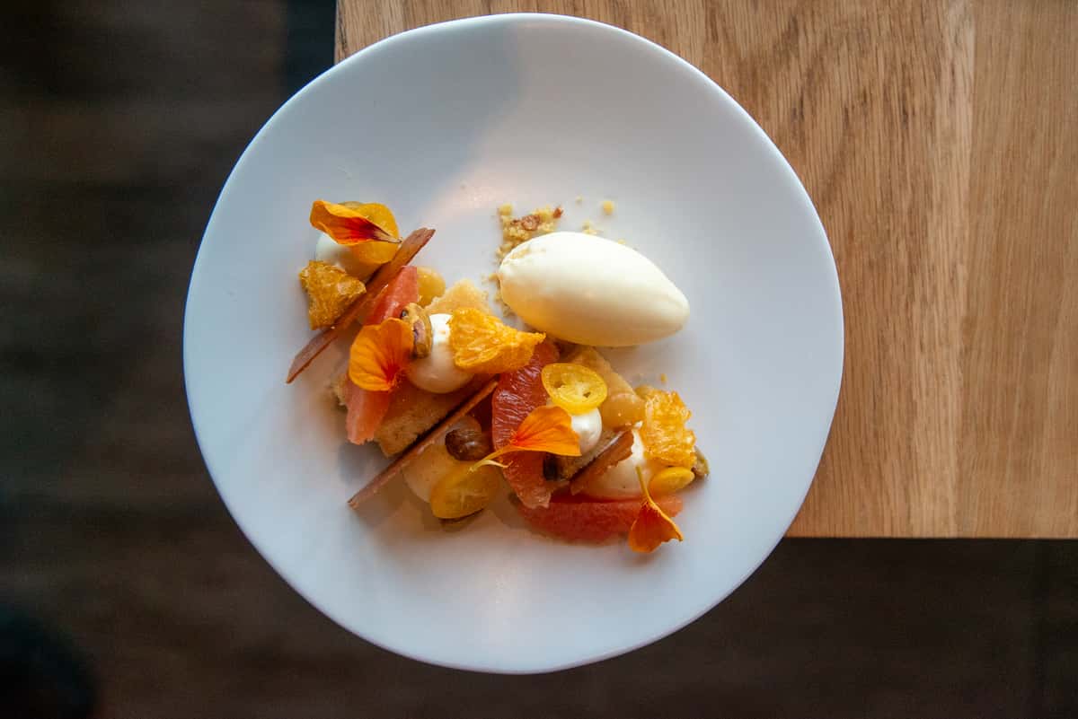 Beautifully plated dish at 71Above fine dining restaurant Los Angeles