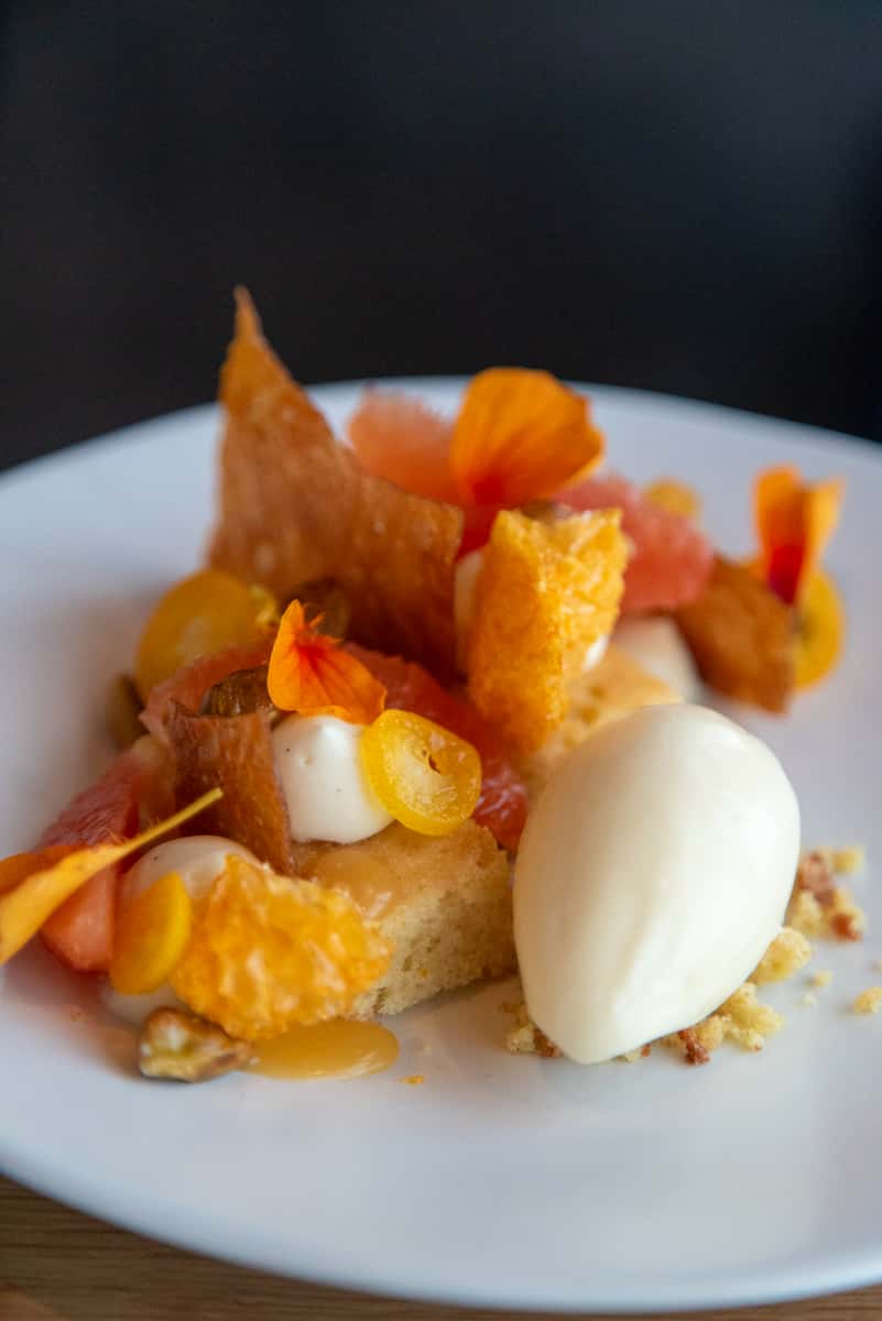 Artfully plated dish at 71Above fine dining Los Angeles