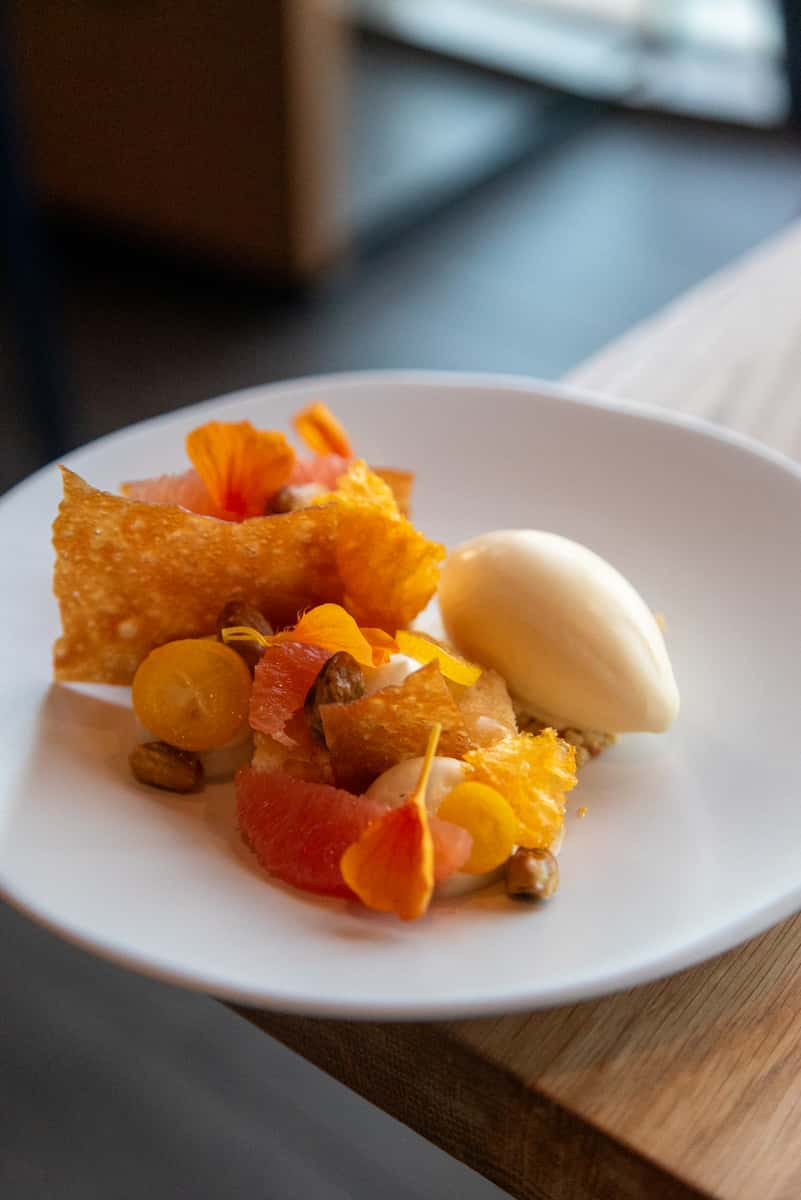 Artfully plated seasonal dish at 71Above fine dining restaurant Los Angeles