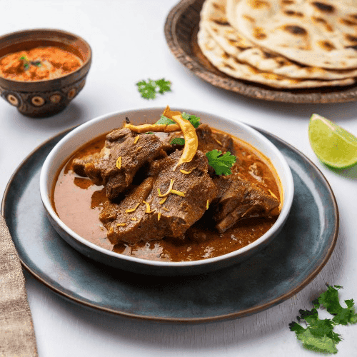 Chops in a curry served with roti