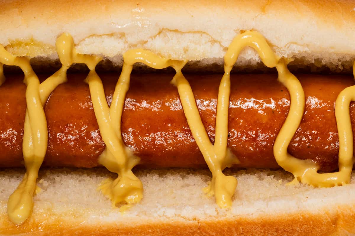hotdog sandwich closeup mustard