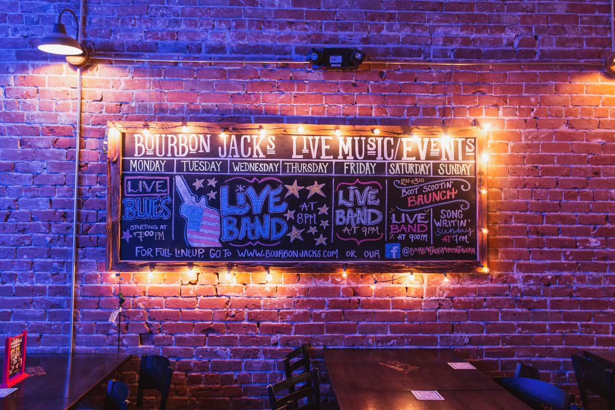 Bourbon Jack's Live Music and Events chalk board