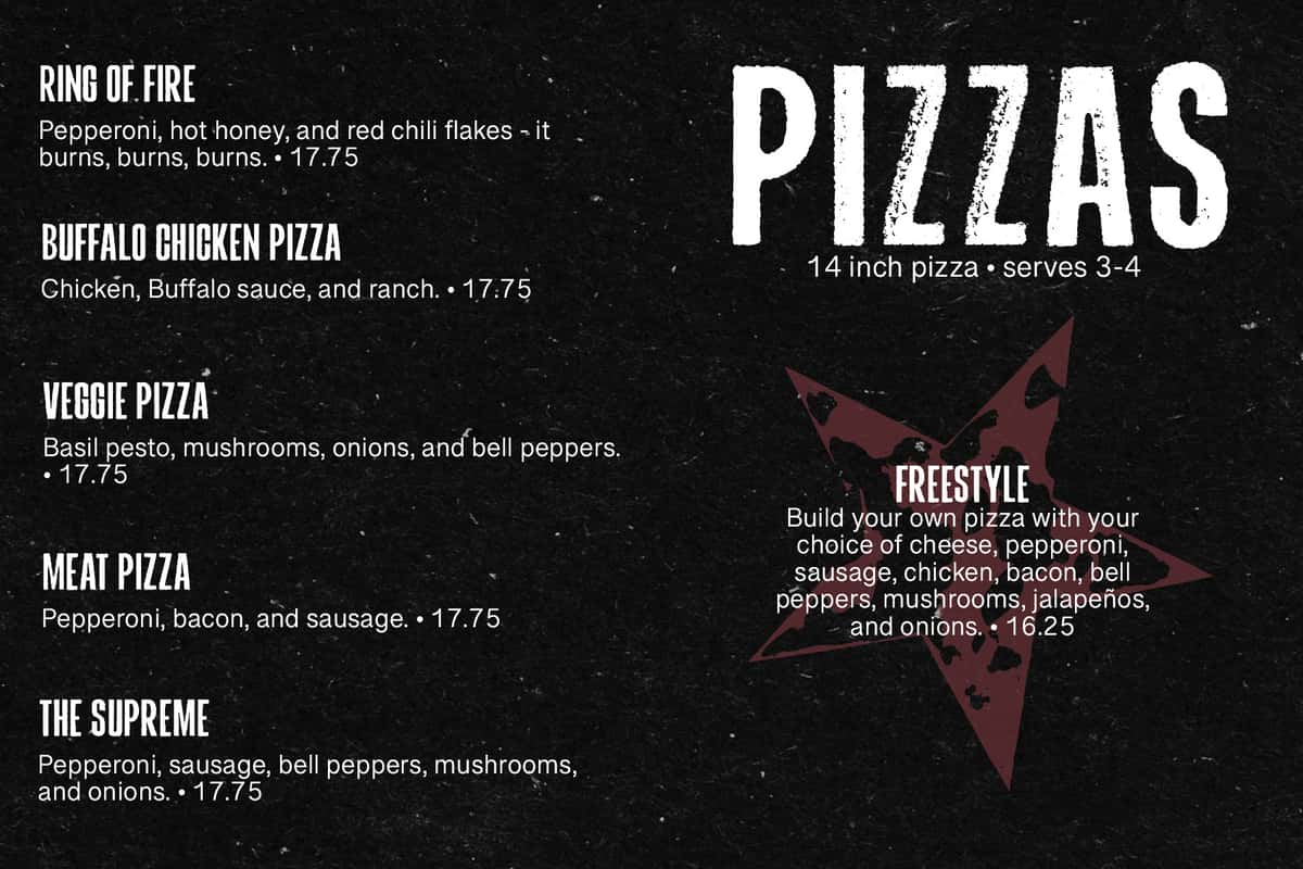 menu of pizzas