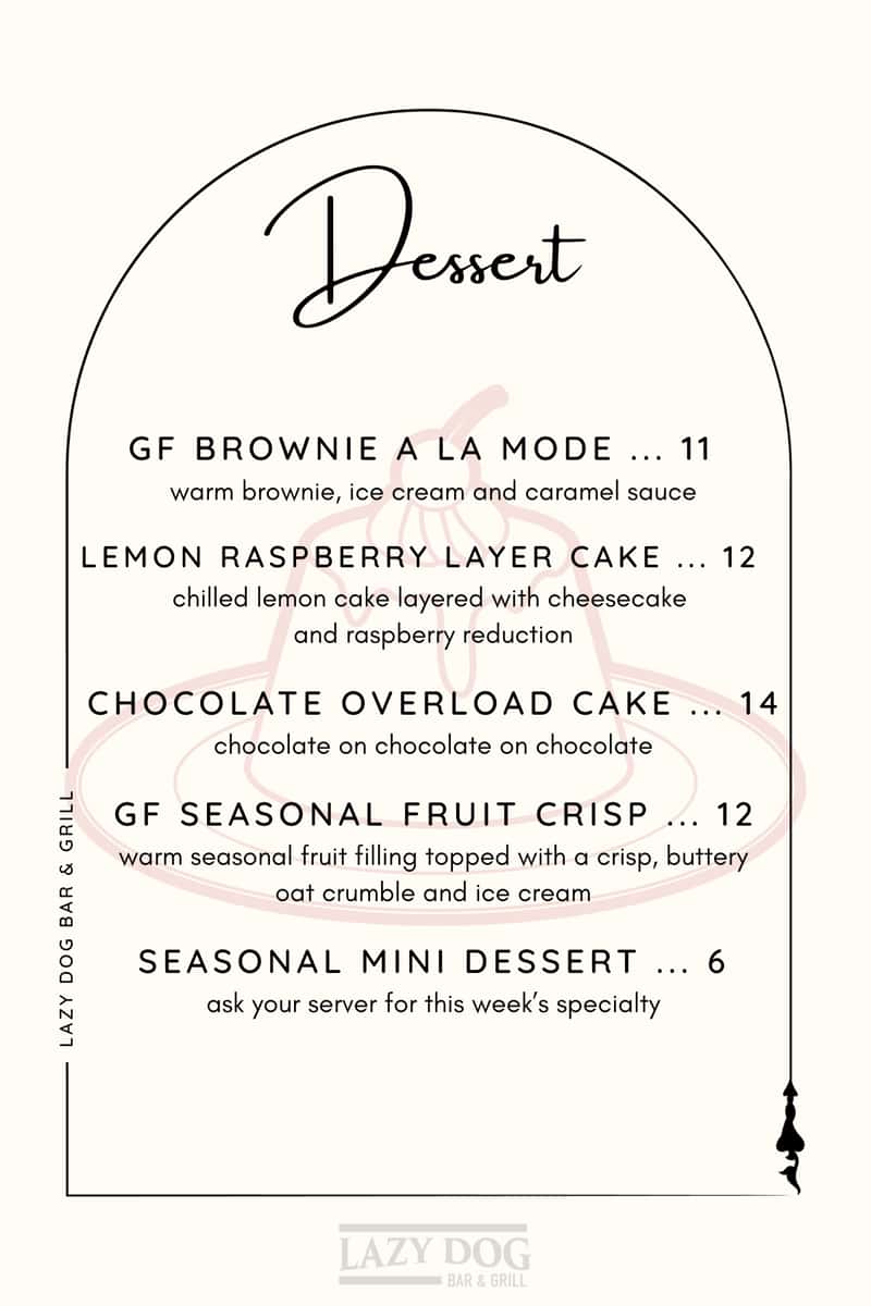 Johnstown Dessert Menu