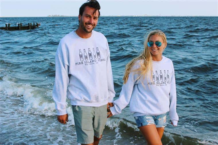 two people wearing Fire Island Vines Crewnecks