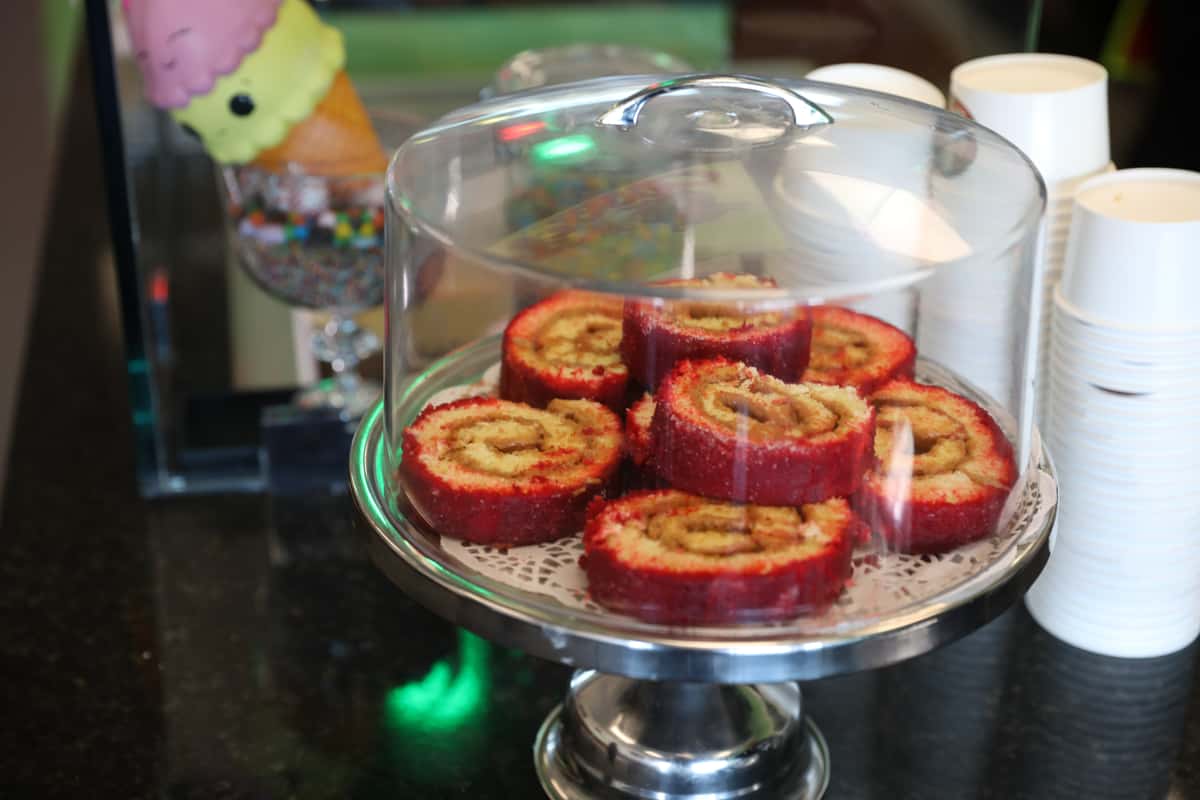 desserts in cake display stand