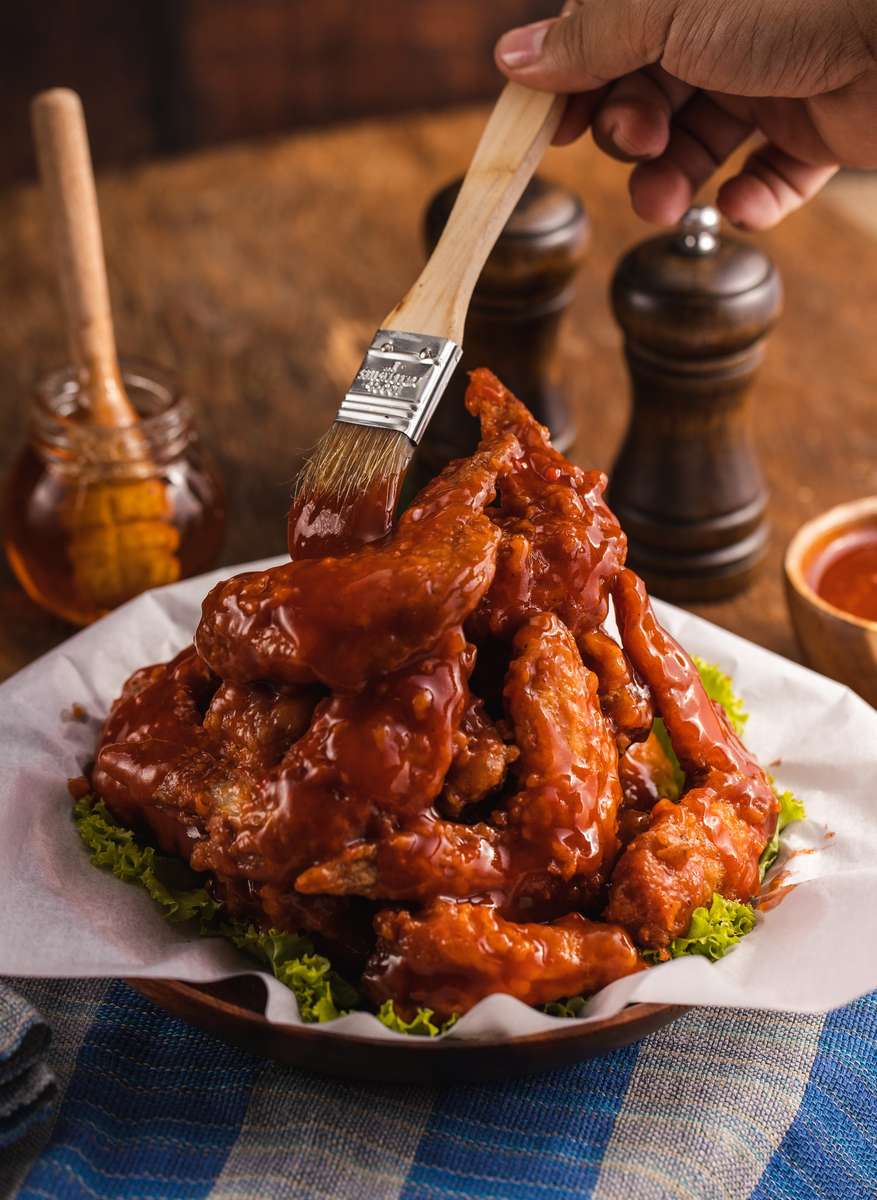 Chicken wings with a brushed sauce