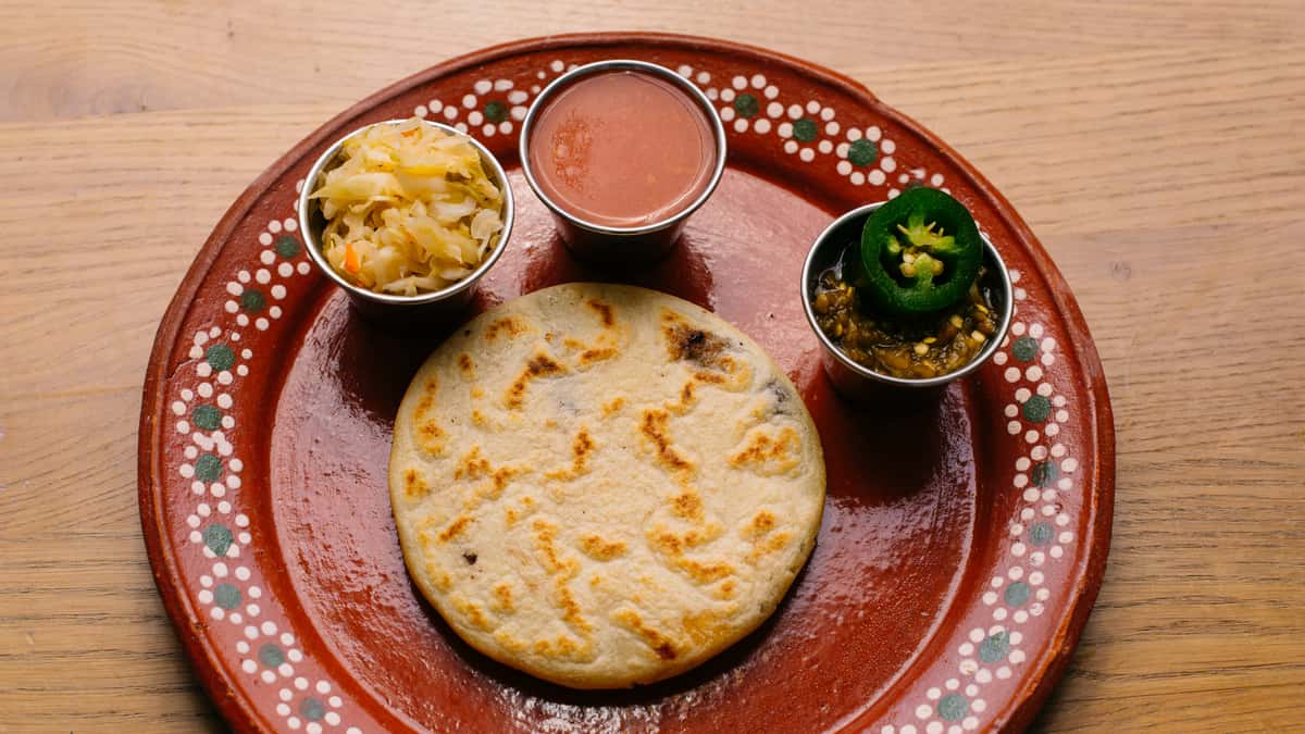 Jalapeno Pupusa with Red Salsa and Curtido