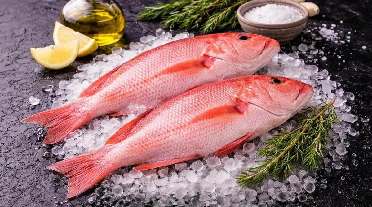 Fresh red snapper on ice from the premium seafood selection at La Carniceria Prime Meat Market