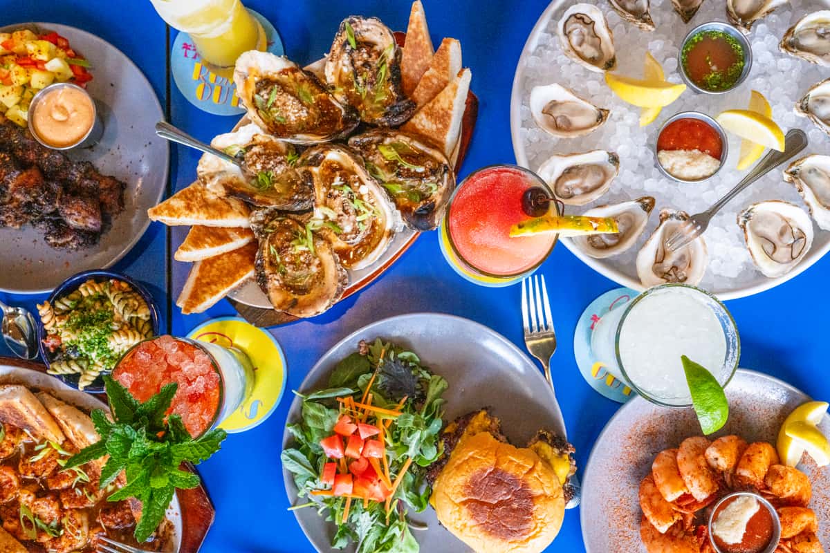 Assortment of dishes especially seafood