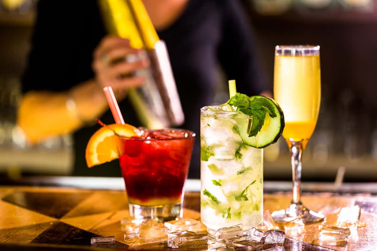 Assorted cocktails on a bar-top
