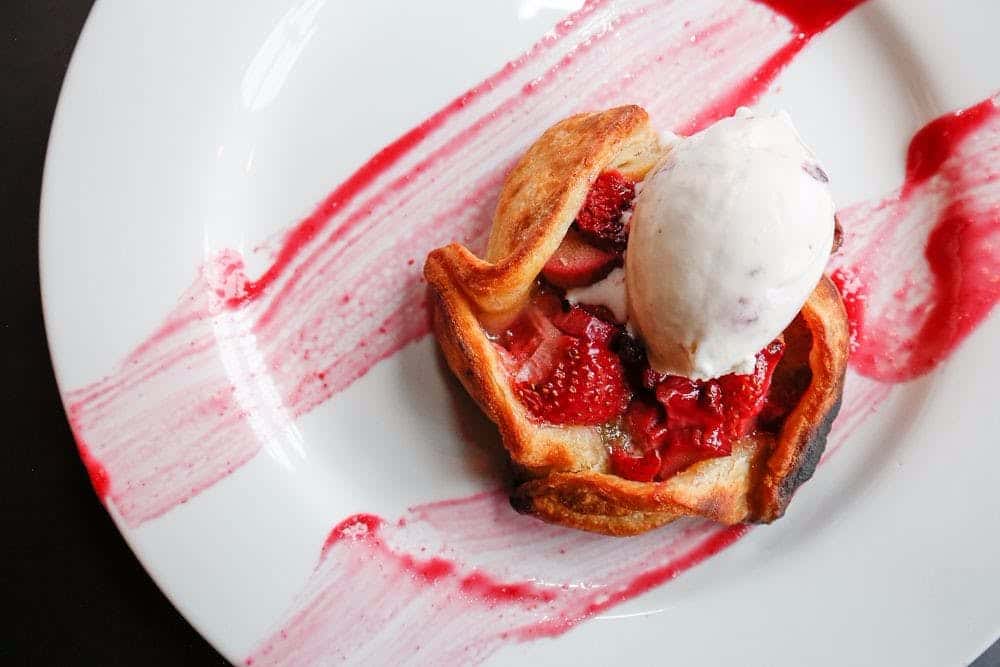 strawberry tart dessert with vanilla ice cream