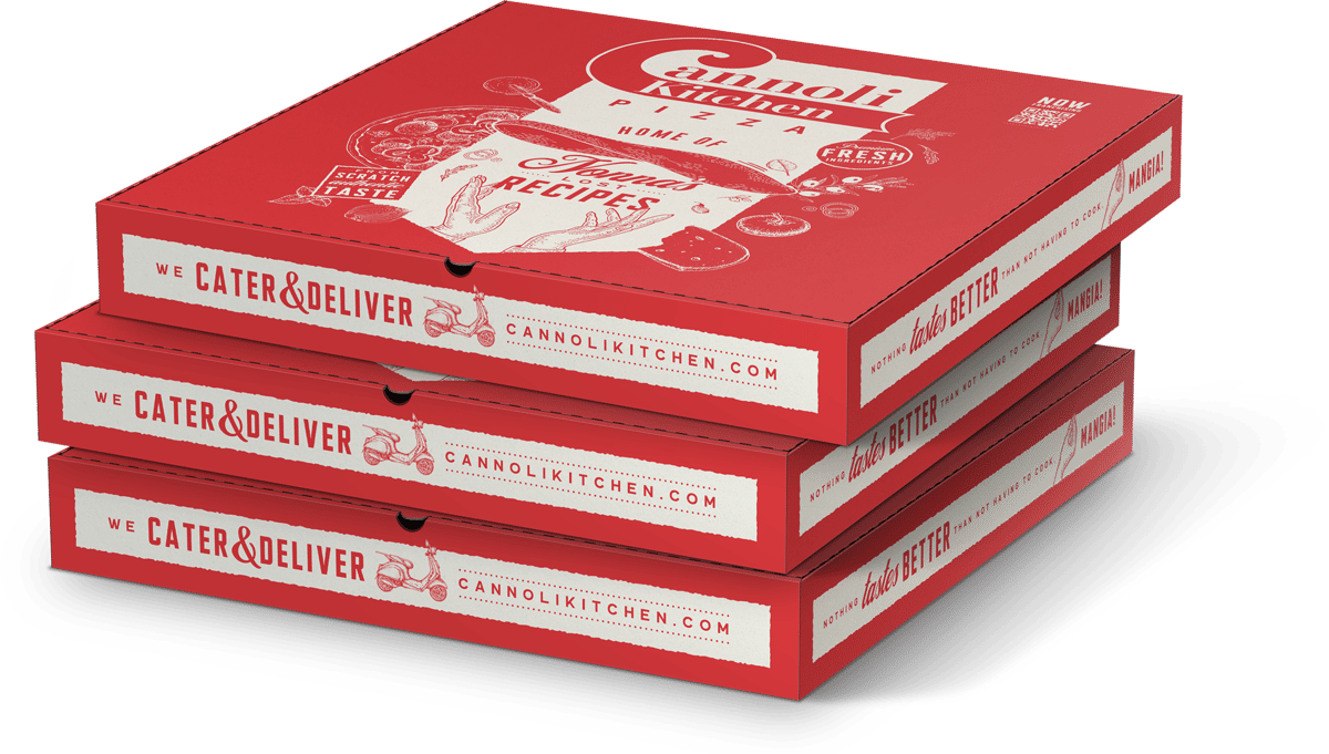 Three stacked pizza boxes