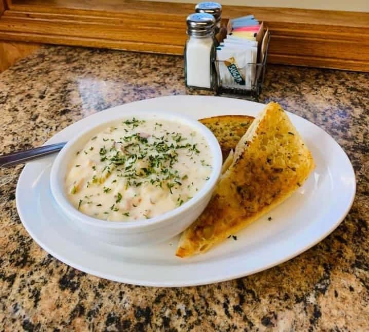 Homemade Clam Chowder with Garlic Ciabatta