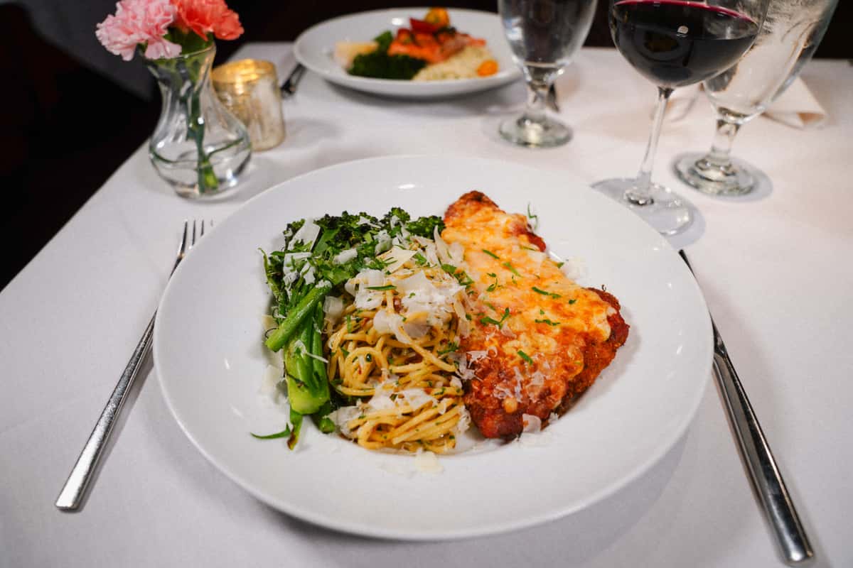 Chicken parmesan with spaghetti noodles