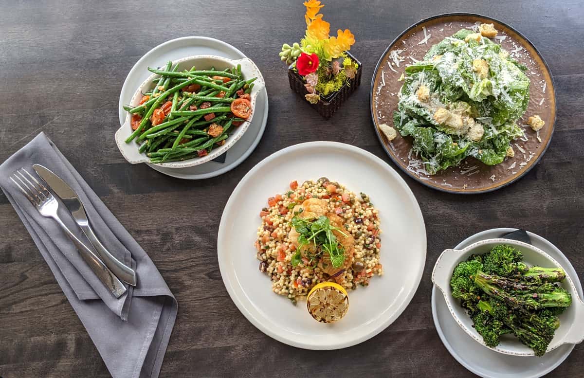 top view of salad, vegetable, and rice