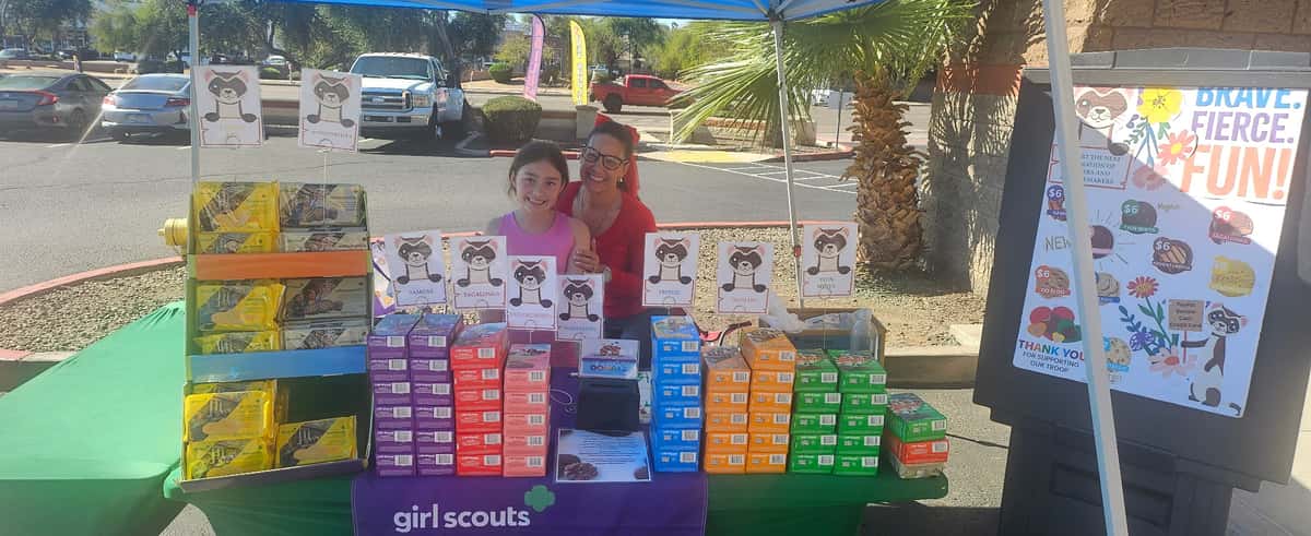 Girl scouts selling cookies