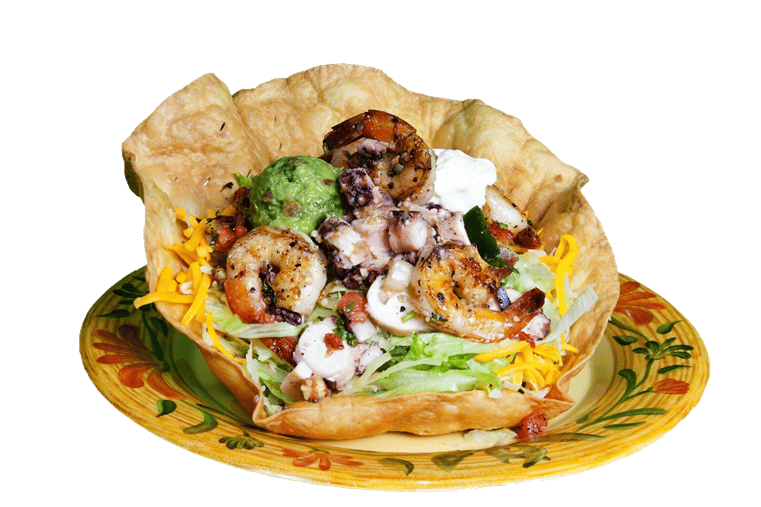 taco salad in a tortilla shell bowl
