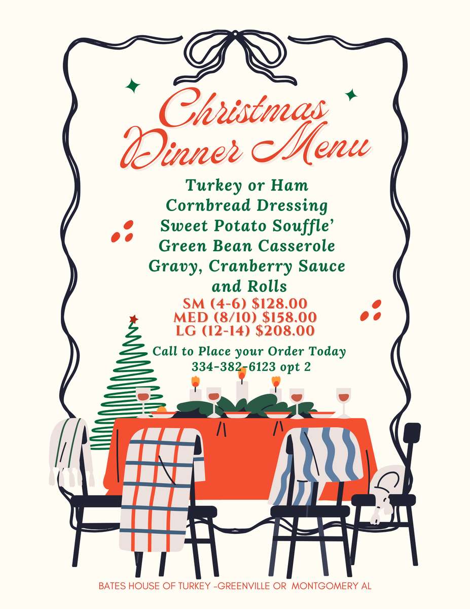 List with Christmas Meal Price list