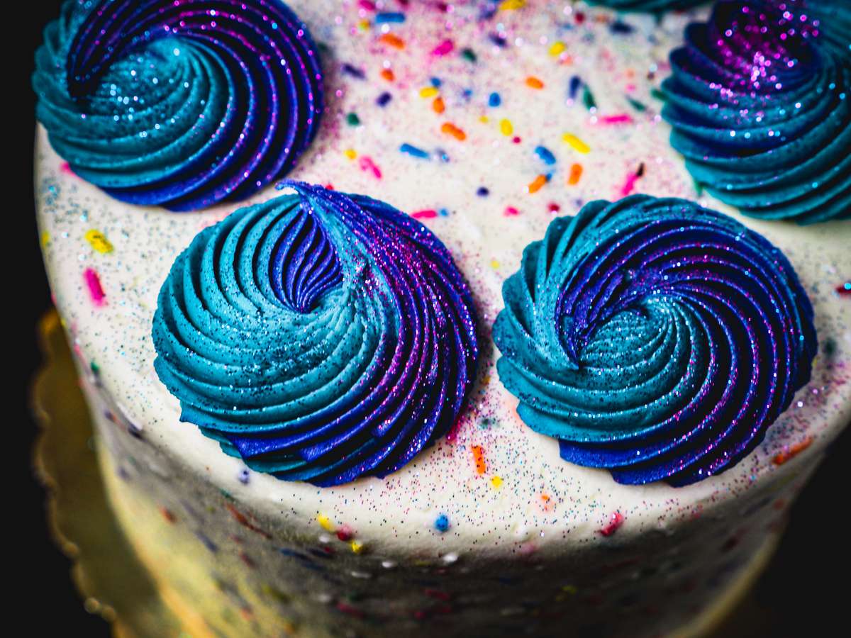 Purple and blue custom cake