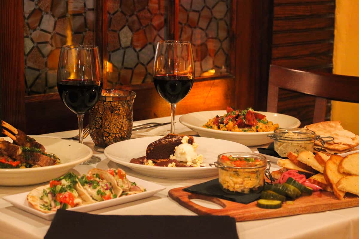 wine and dishes