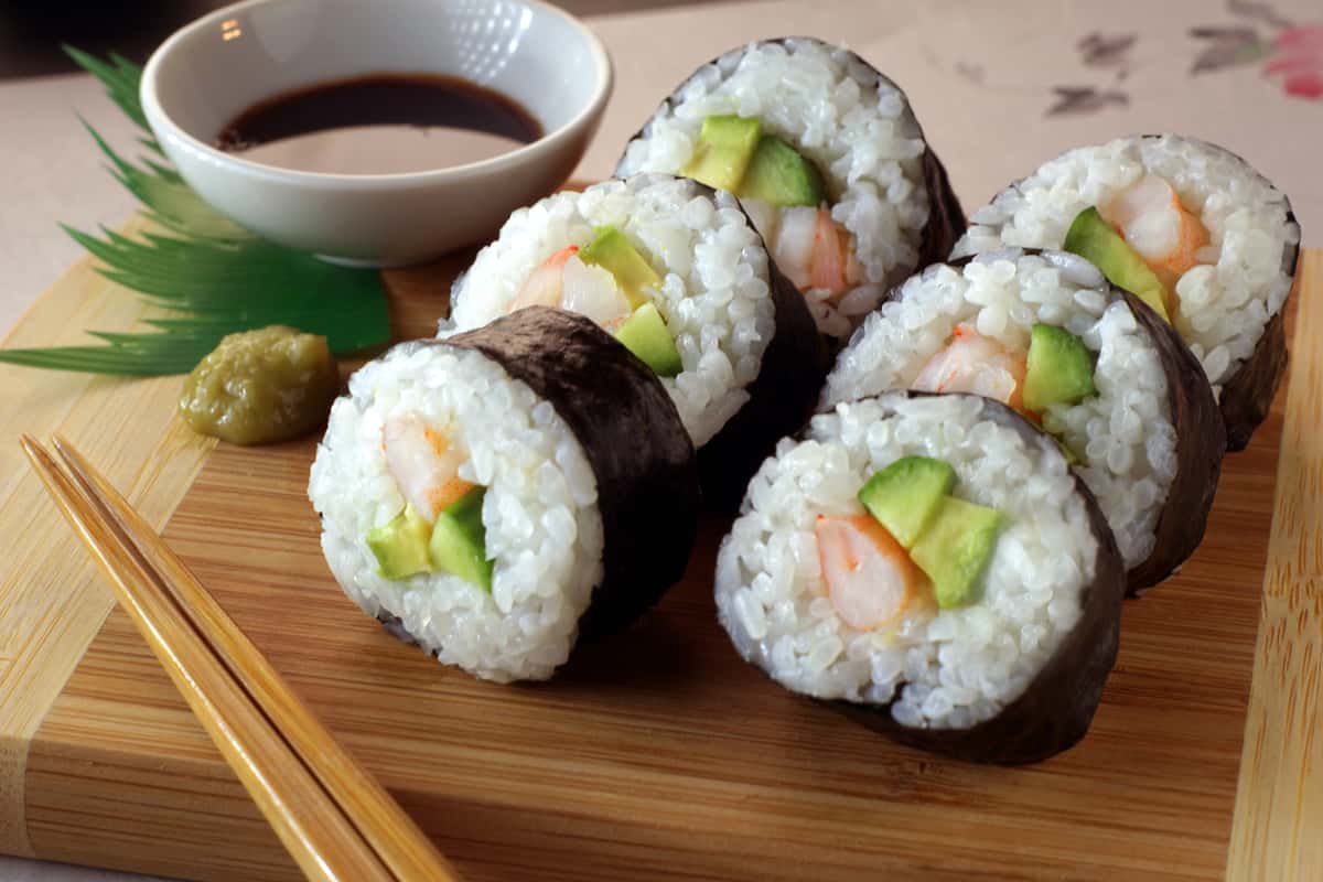 sushi with shrimp and cucumber