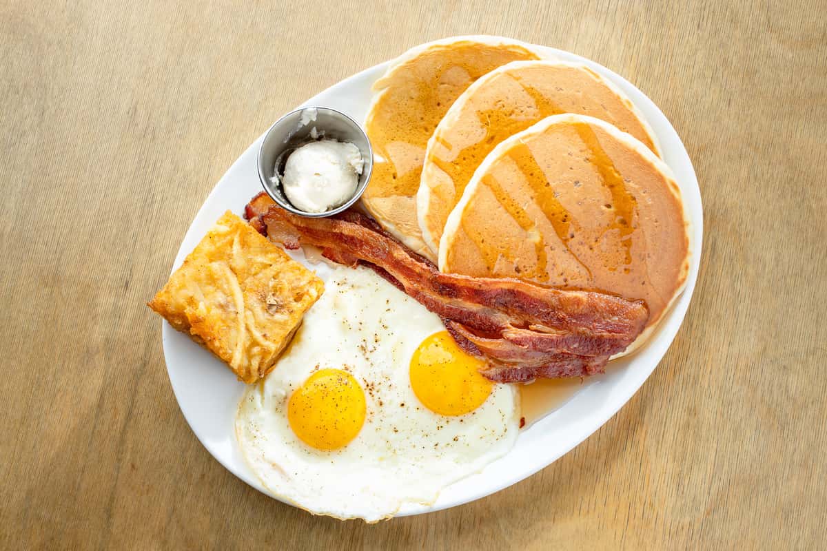 pancake and eggs breakfast