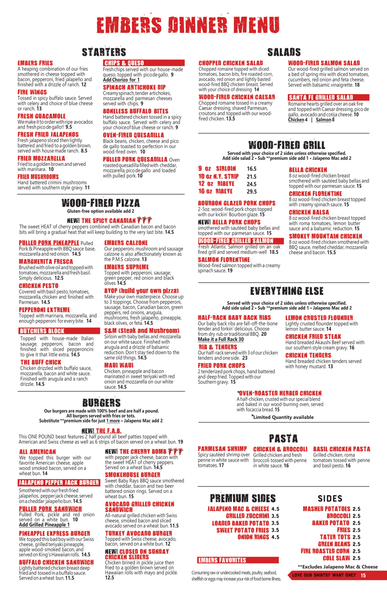 Embers Wood Fire Kitchen & Tap Full Menu