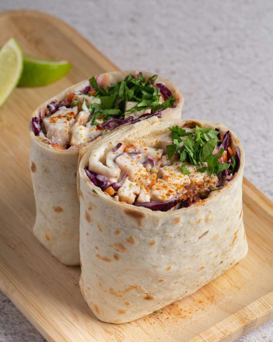 Sandwich wrap cut in half