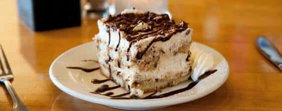 tiramisu with chocolate drizzle