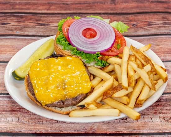 cheeseburger and fries