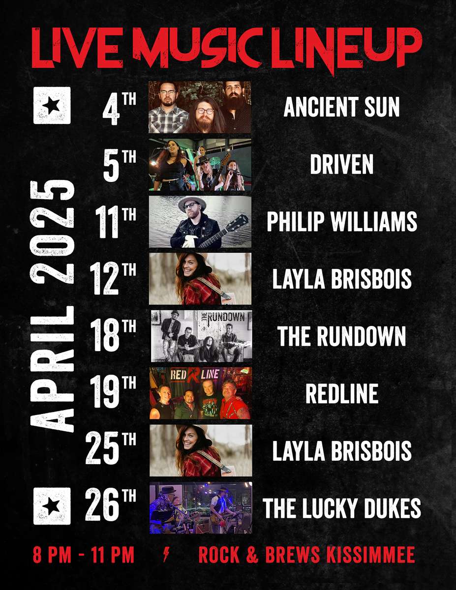 Rock & Brews Live Music from Ancient Sun, Driven, Philip Williams, Layla Brisbois, The Rundown, Redline, and The Lucky Dukes