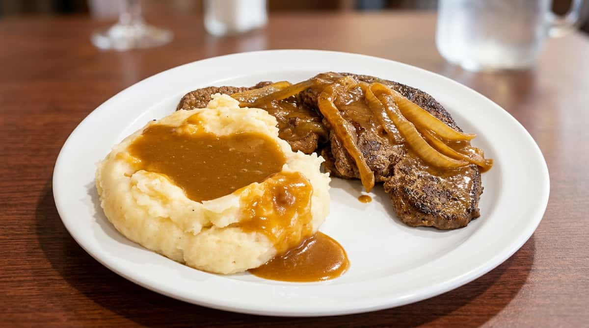 liver onions mashed potato with gravy