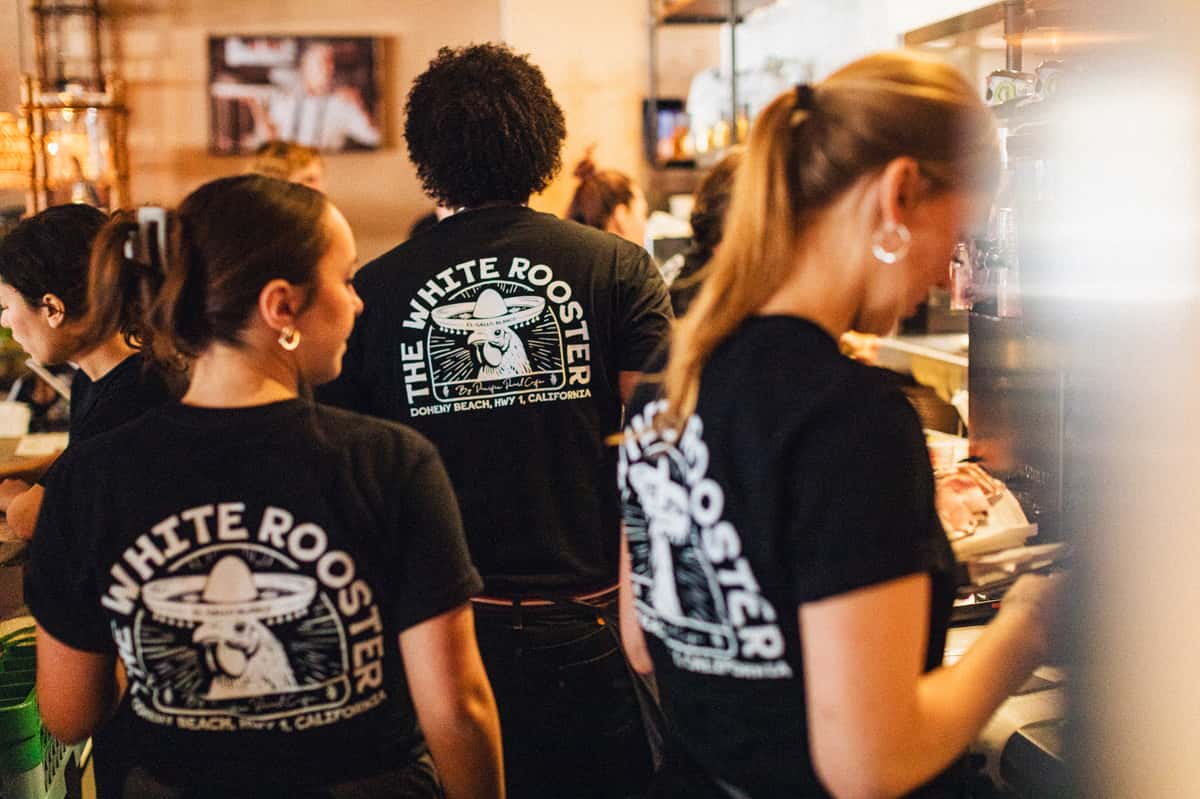 Employees working on an event