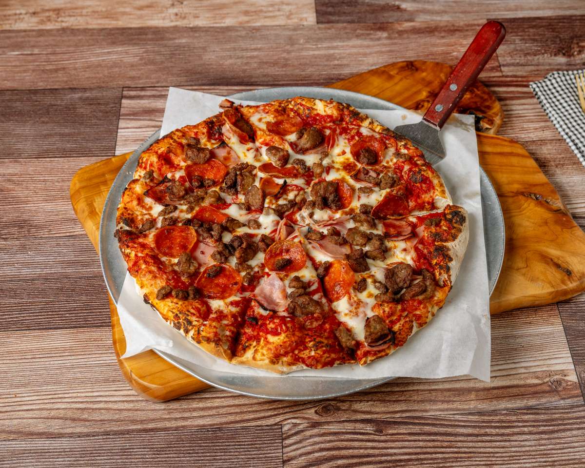 Pizza with pepperoni and meat