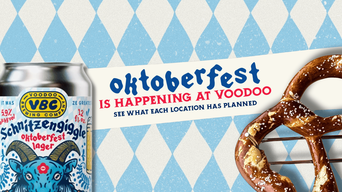 Voodoo Brewing Oktoberfest celebration featuring German-style beer, Schnitzengiggle, and Oktoberfest festivities at Voodoo taprooms across the country.