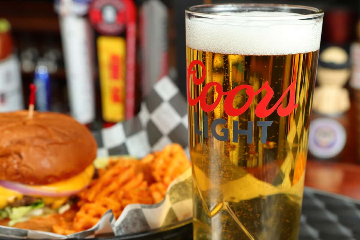 draft beer and burger