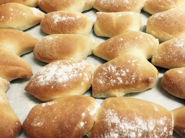 rows of bread with flour