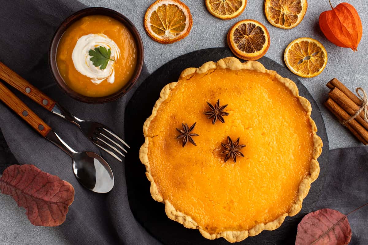 Delicious pumpkin pie and soup