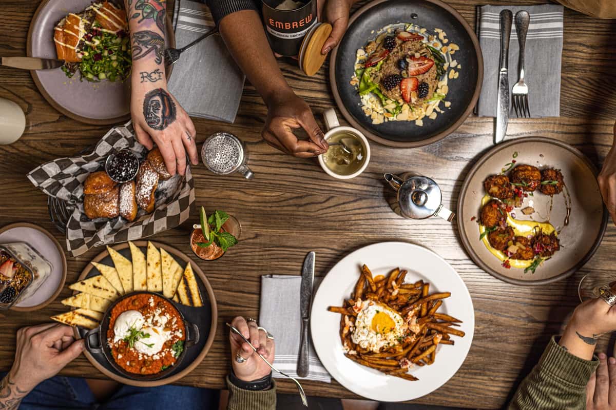 table of brunch foods 