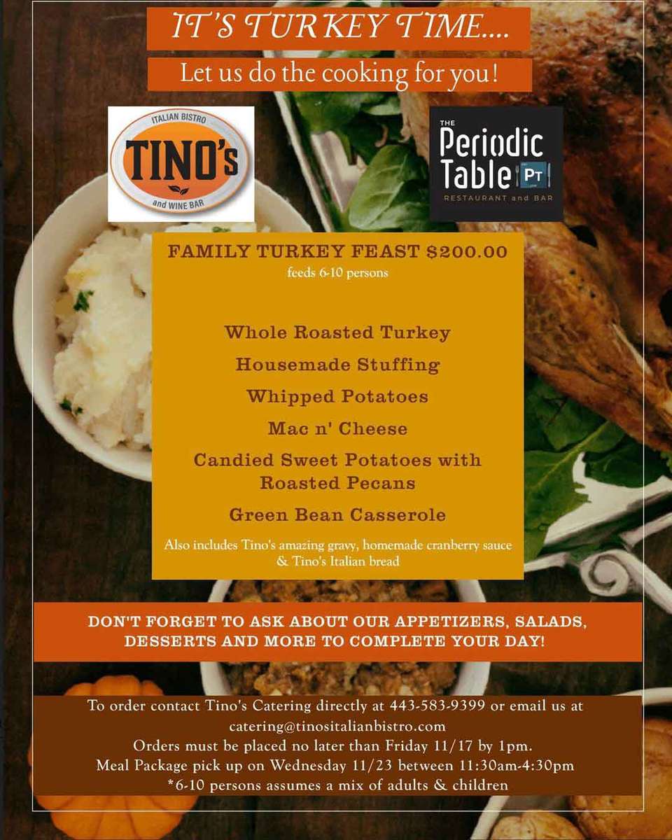Tino's and Periodic Table's Thanksgiving Feast for Pickup