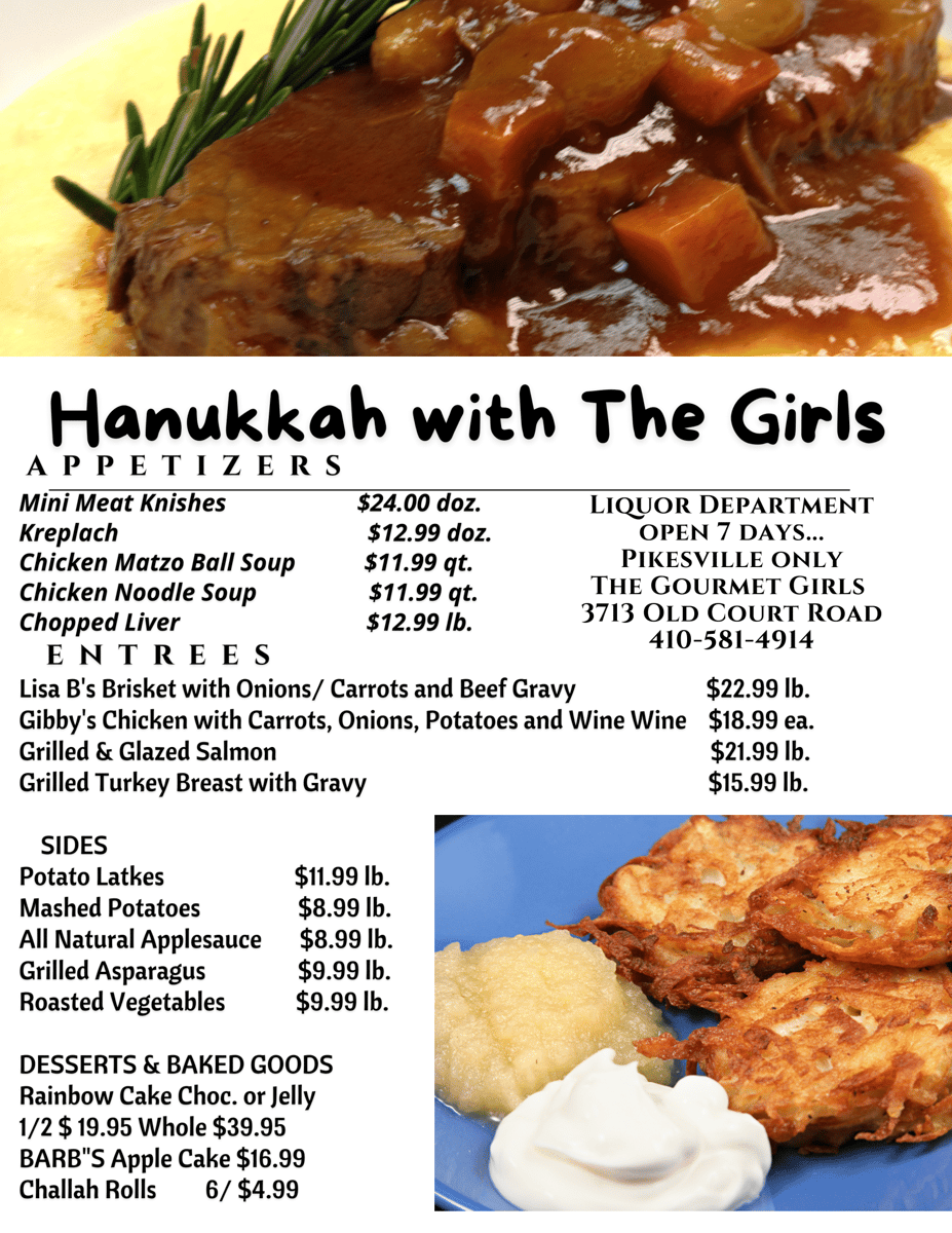 Hanukkah Menu 2021 - Click for PDF