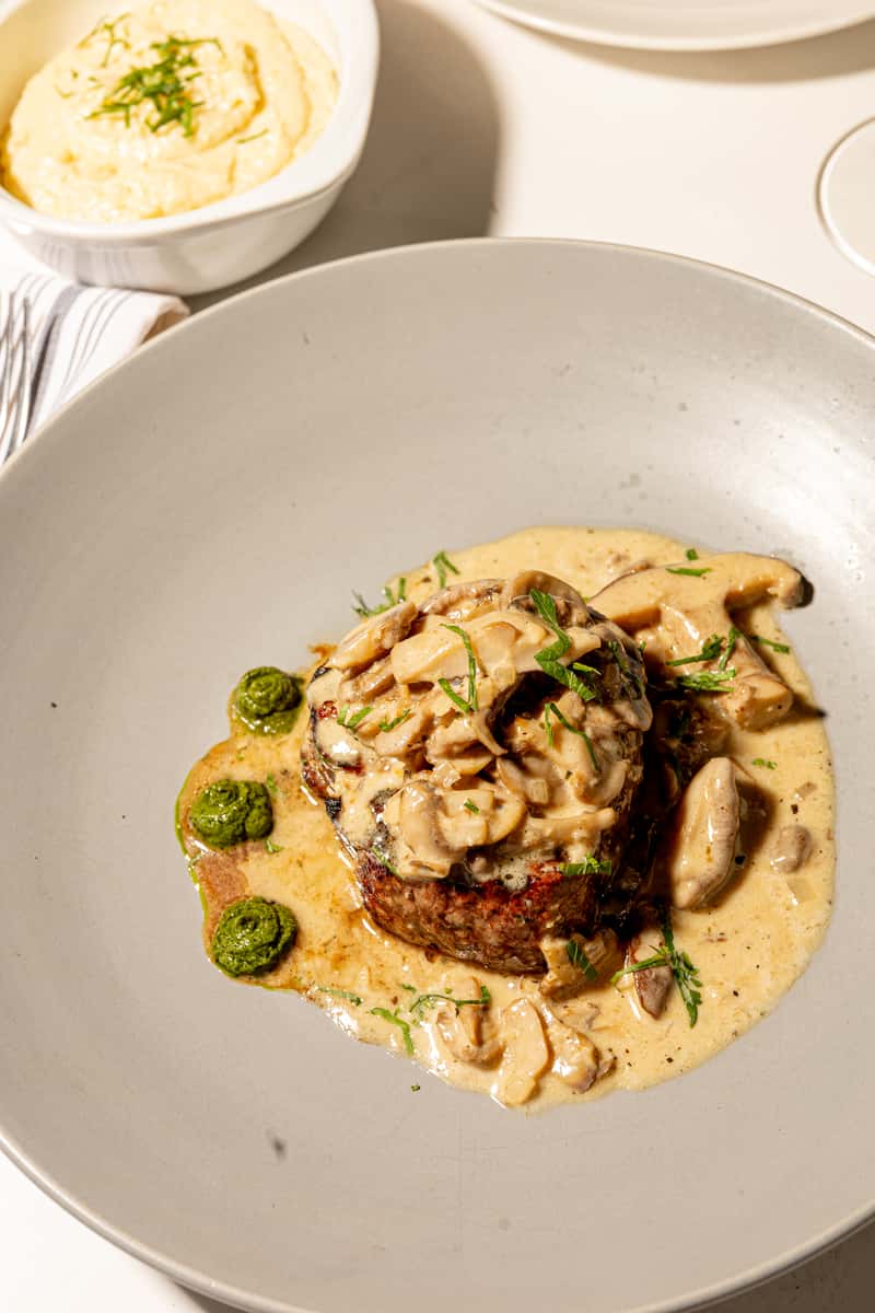 Smoked Gouda polenta, cream of mushrooms