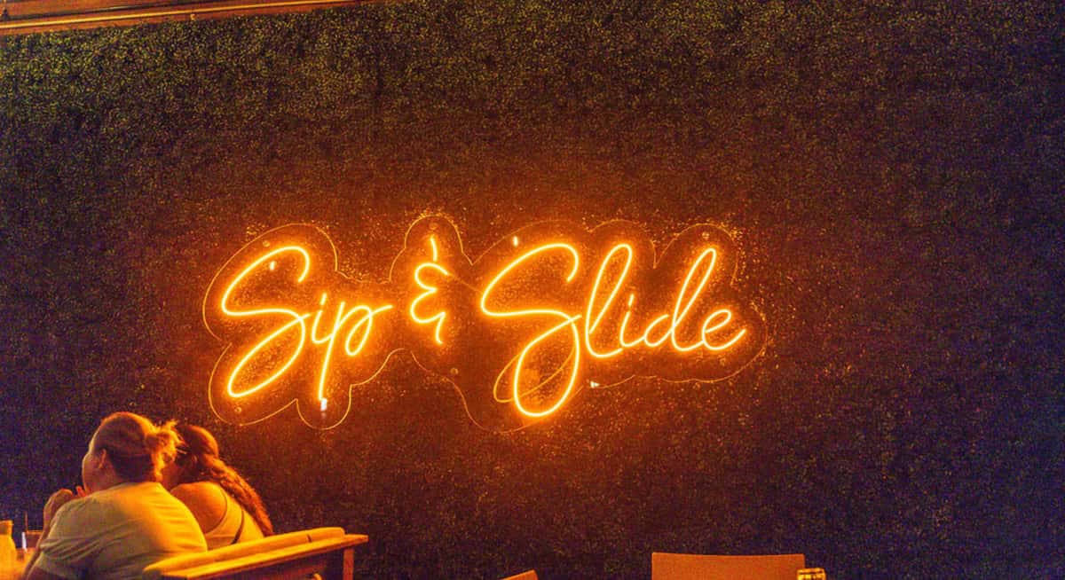 Outdoor garden restaurant in Coconut Grove with glowing