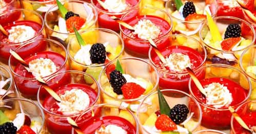 fruit salads in glass bowls 