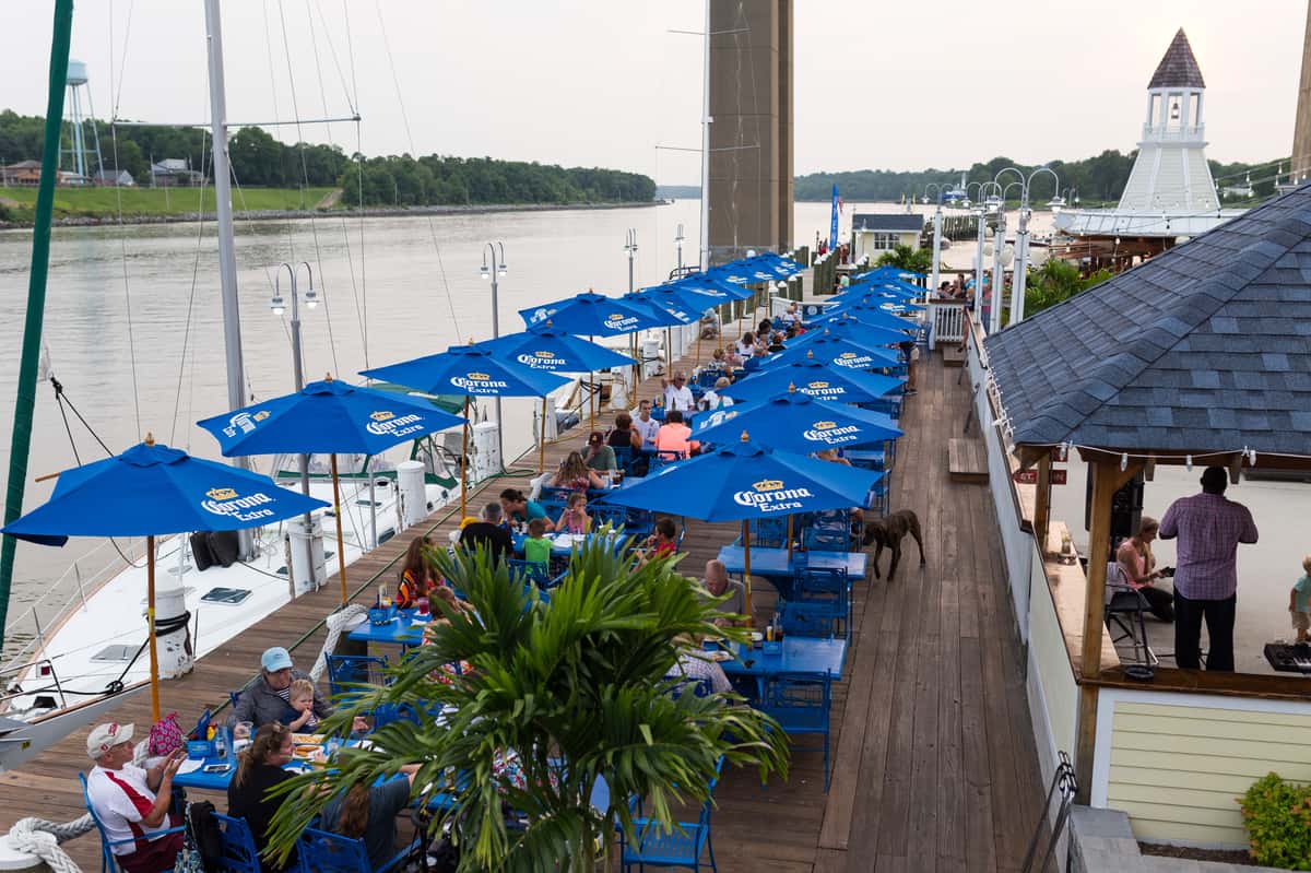 Dockside Dining on the Deck at Schaefer's Canal House in Chesapeake City, MD