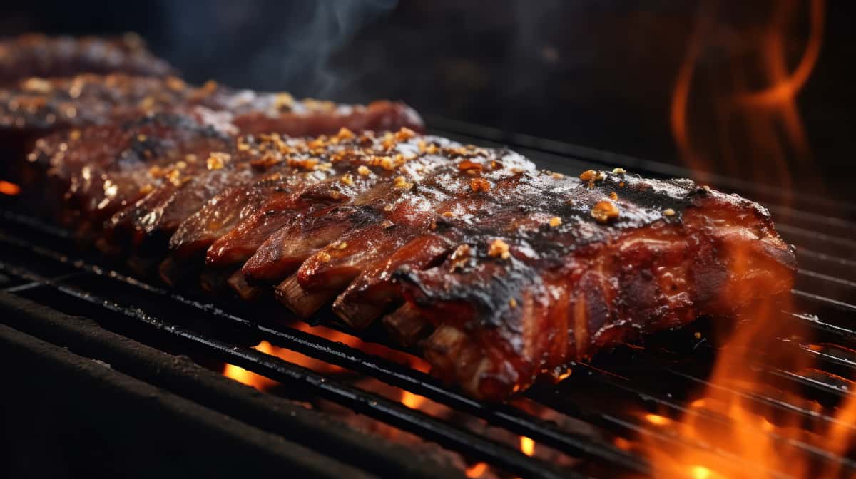 smoky ribs sizzle open flame grill