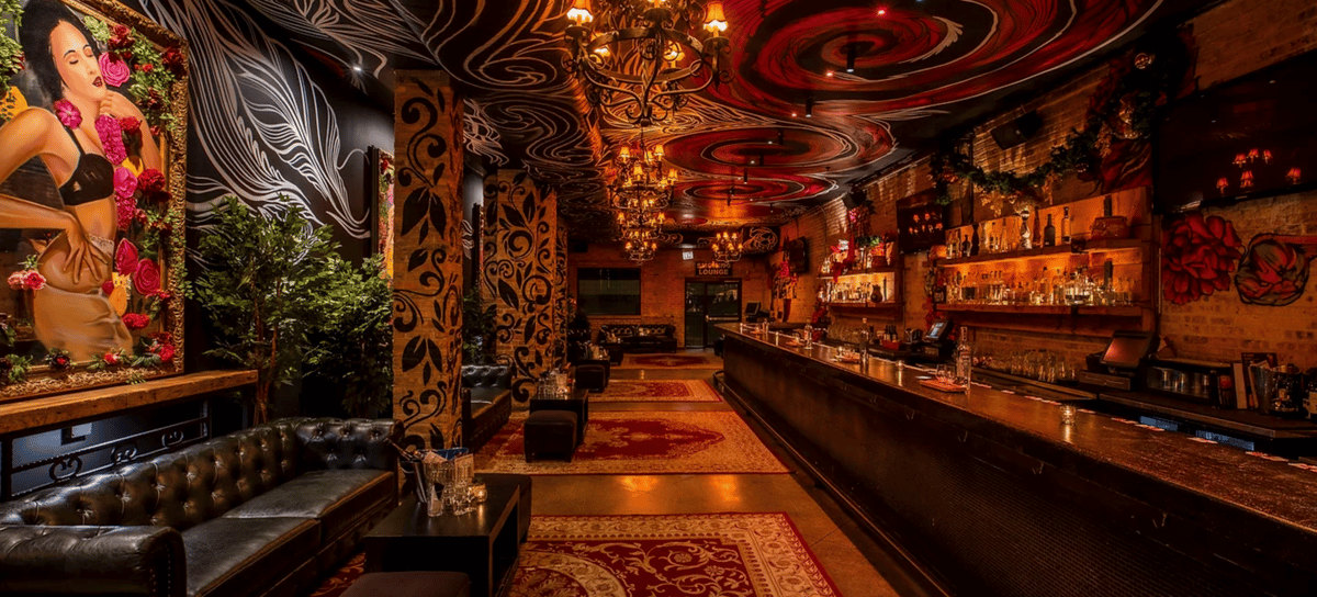 Bar with leather sofas and arr