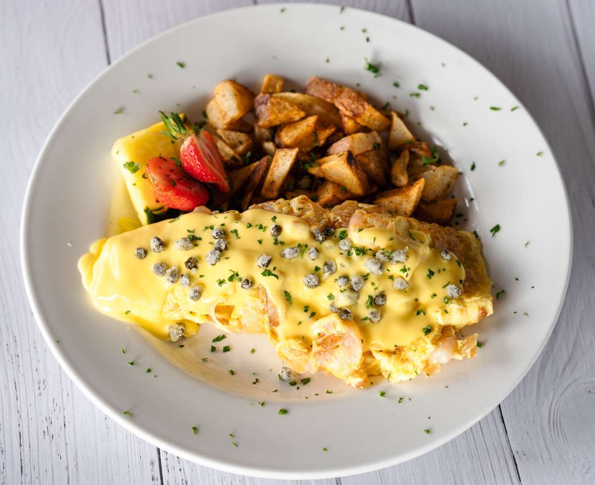 Seafood omelet with potatoes 
