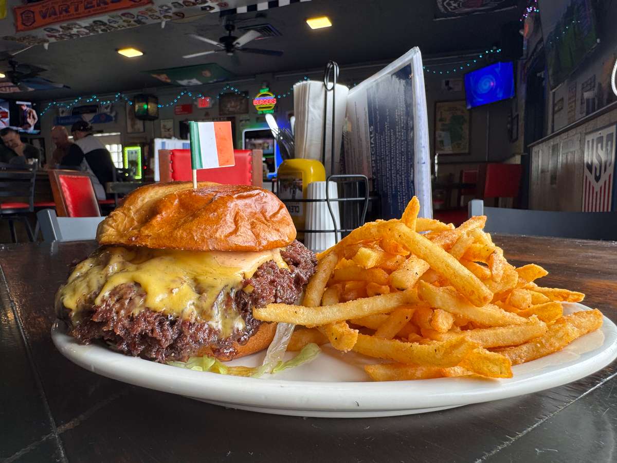 Double Smash Burger with fries